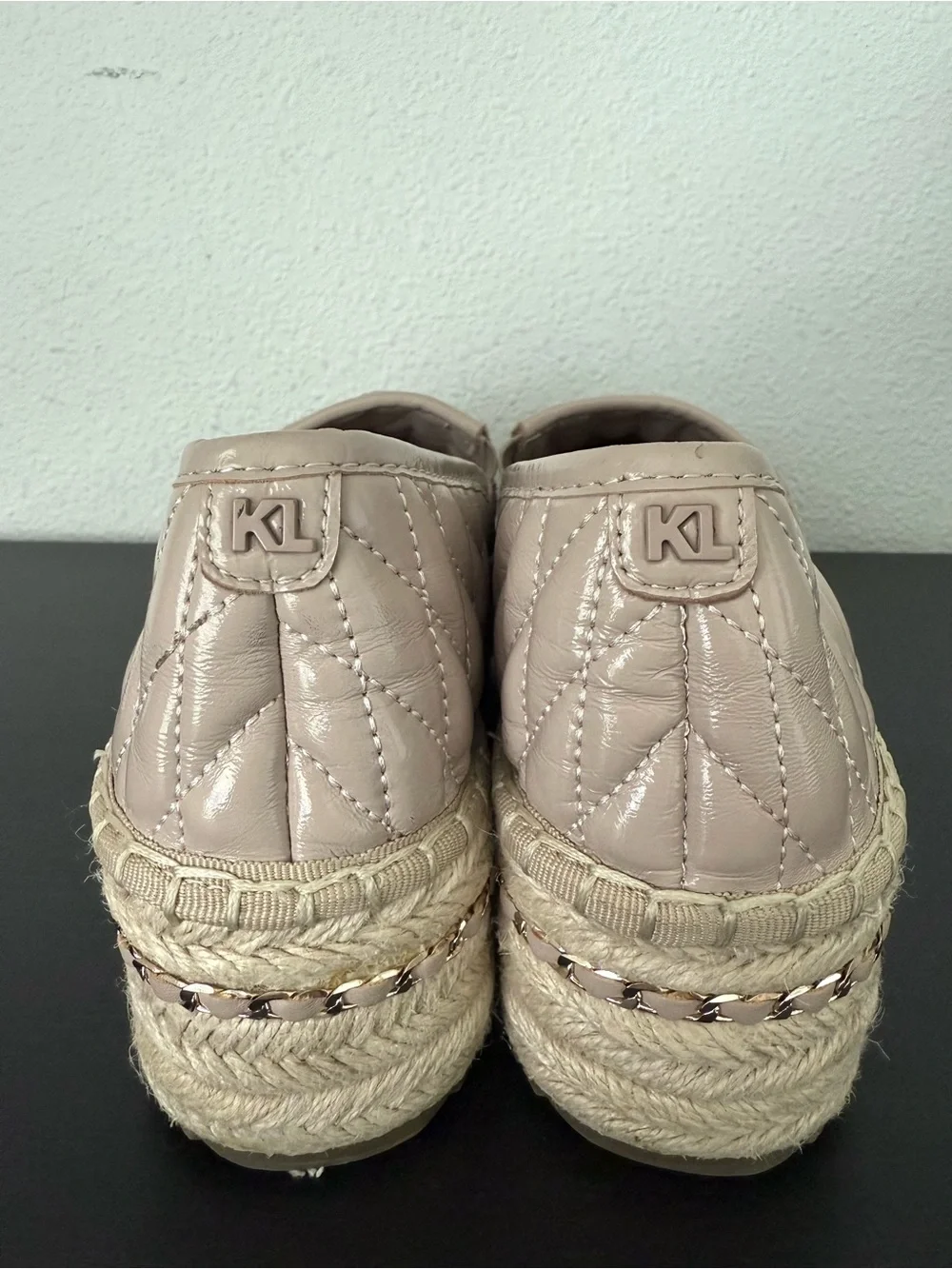 KARL LAGERFELD PARIS Desta Quilted Leather Slip-On Espadrille Platform Flat